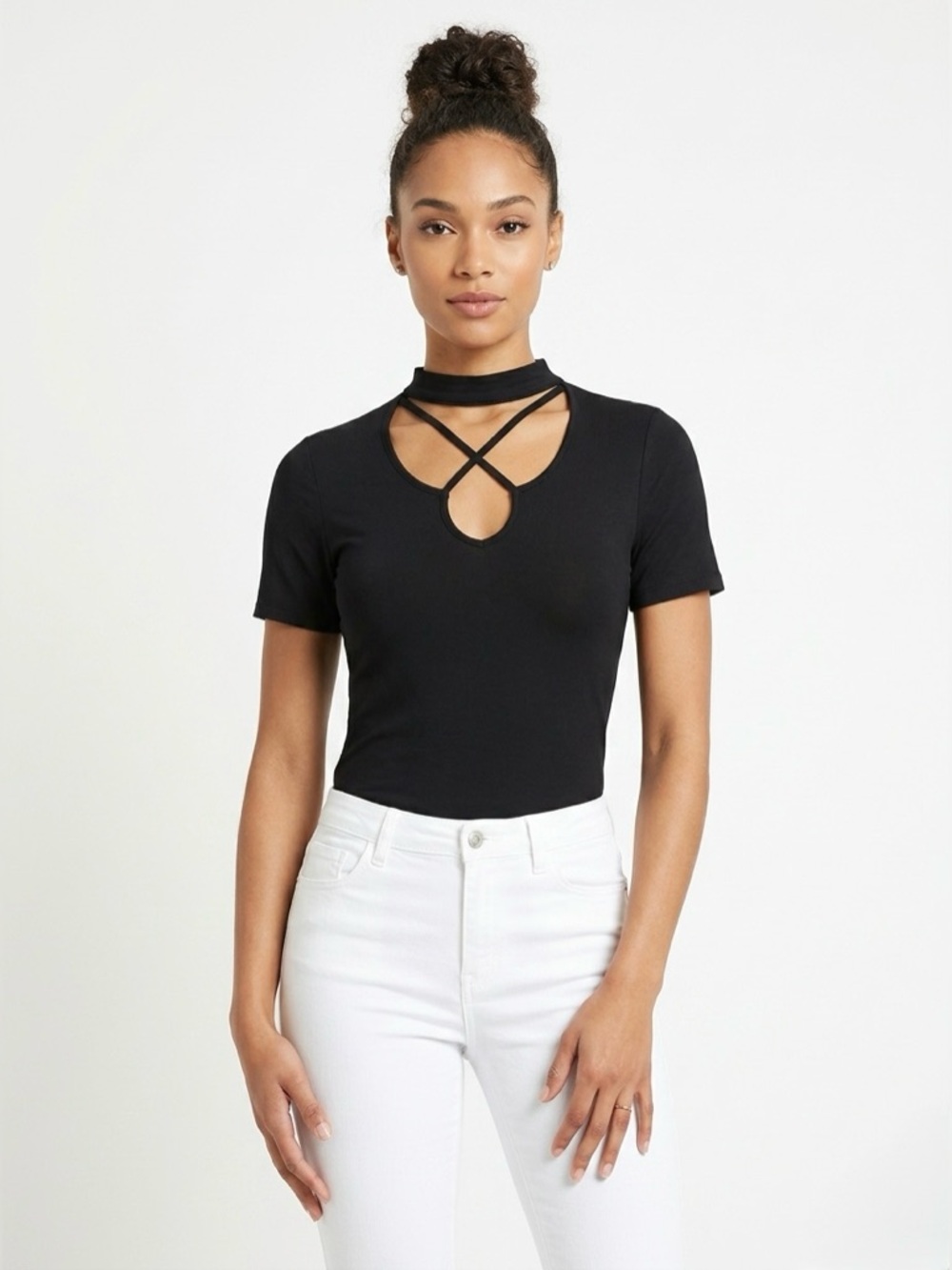 Criss cross choker neck Black Women's Top size small juniors